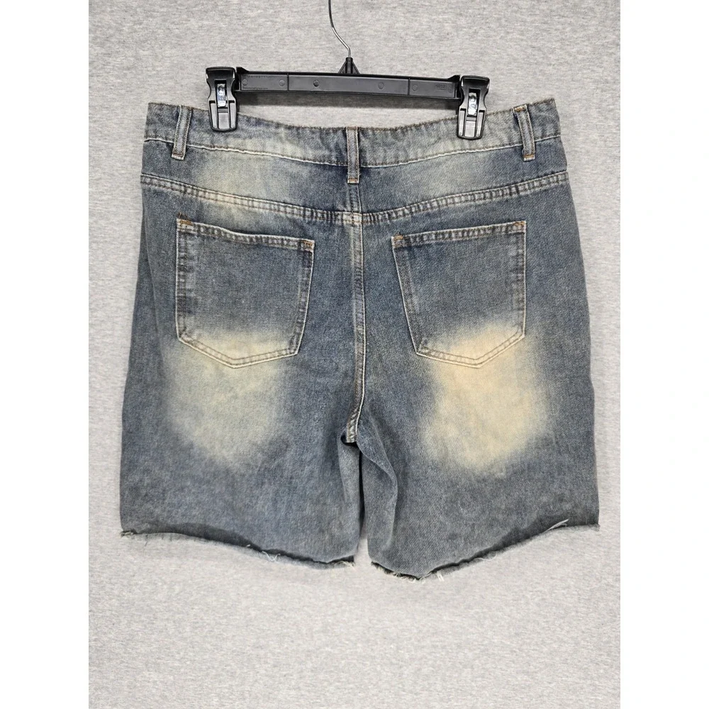 Shein Manfinity Jean Shorts Faded Distressed Raw Hem Size Large 34